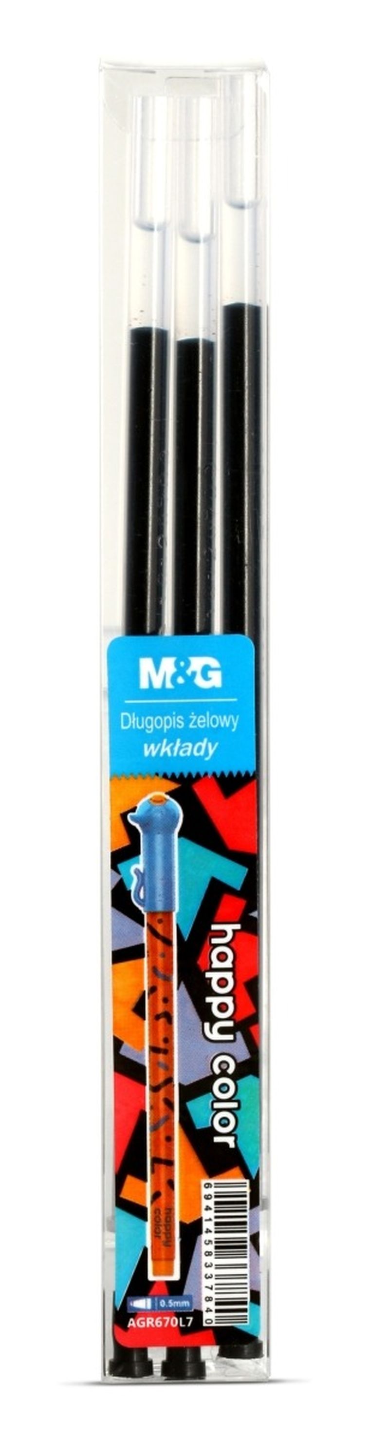 Happy Color, wkłady do długopisów żelowych, happy cats, niebieski, 0.5 mm, 3 szt.