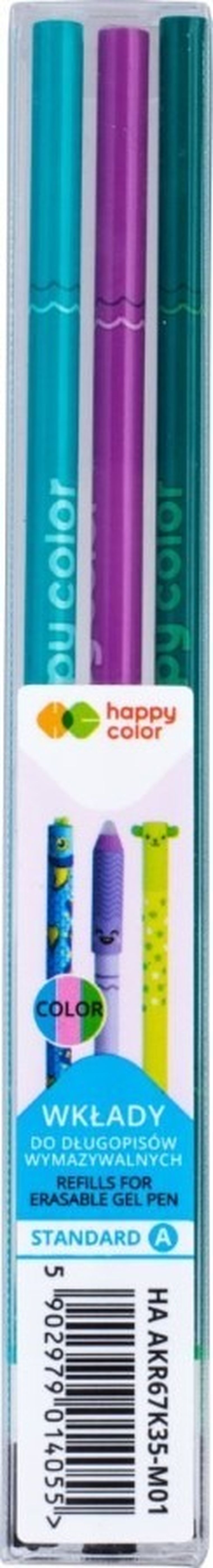 Happy Color, wkłady do długopisu wymazywalnego, Standard A, 0,5 mm, 3 kolory