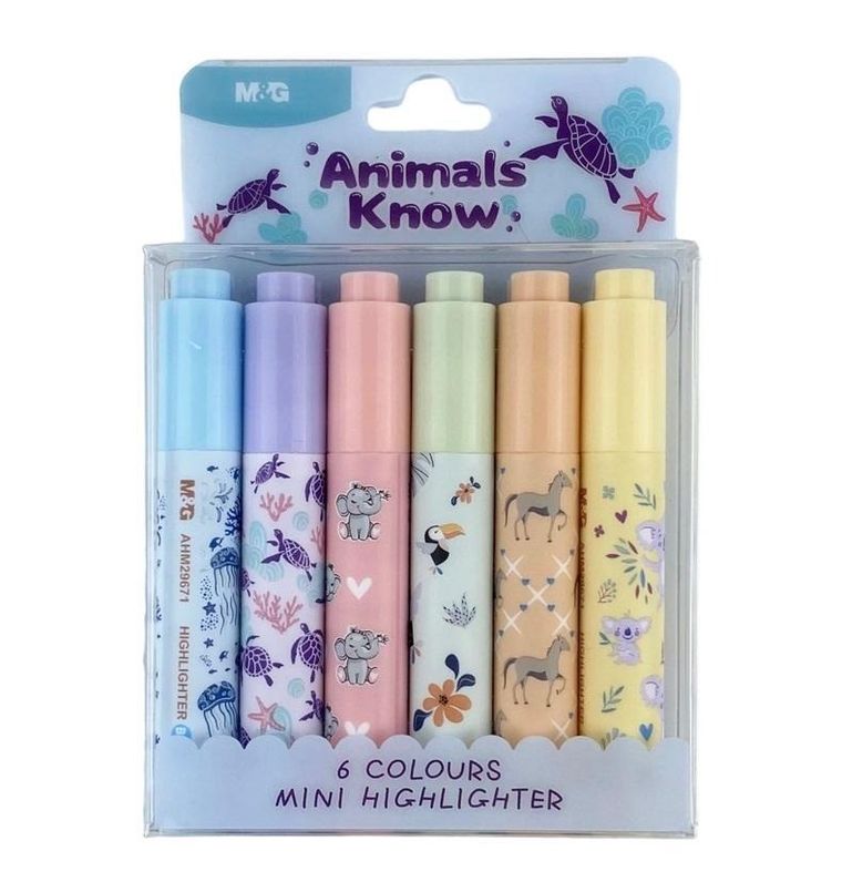 Happy Color, zakreślacze mini, Animals Planet, 6 kolorów