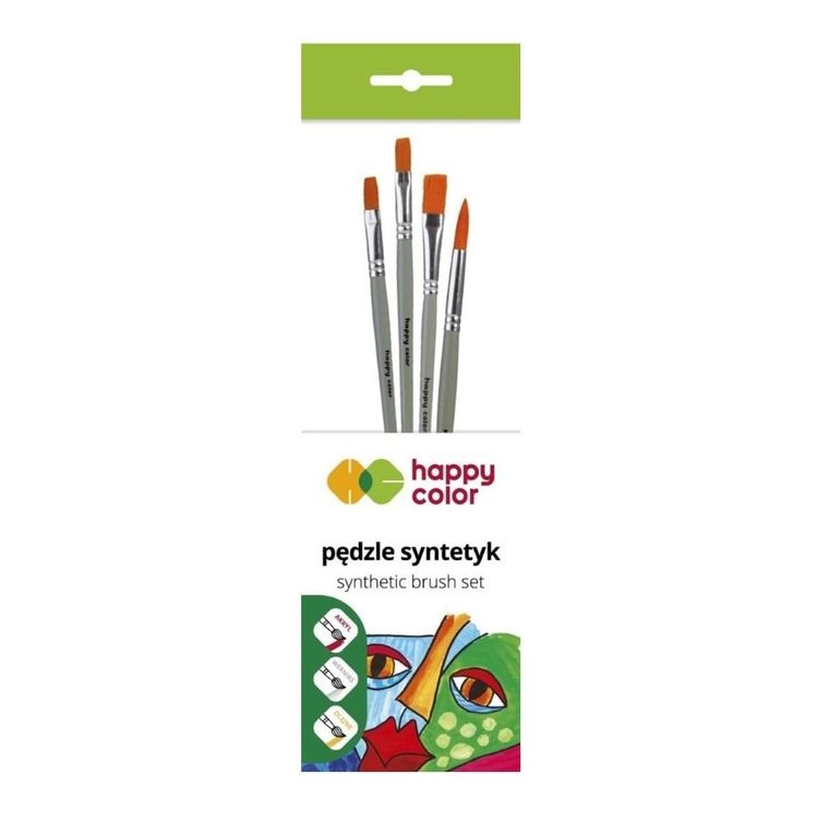 Happy Color, zestaw pędzli syntetycznych, 4 szt.