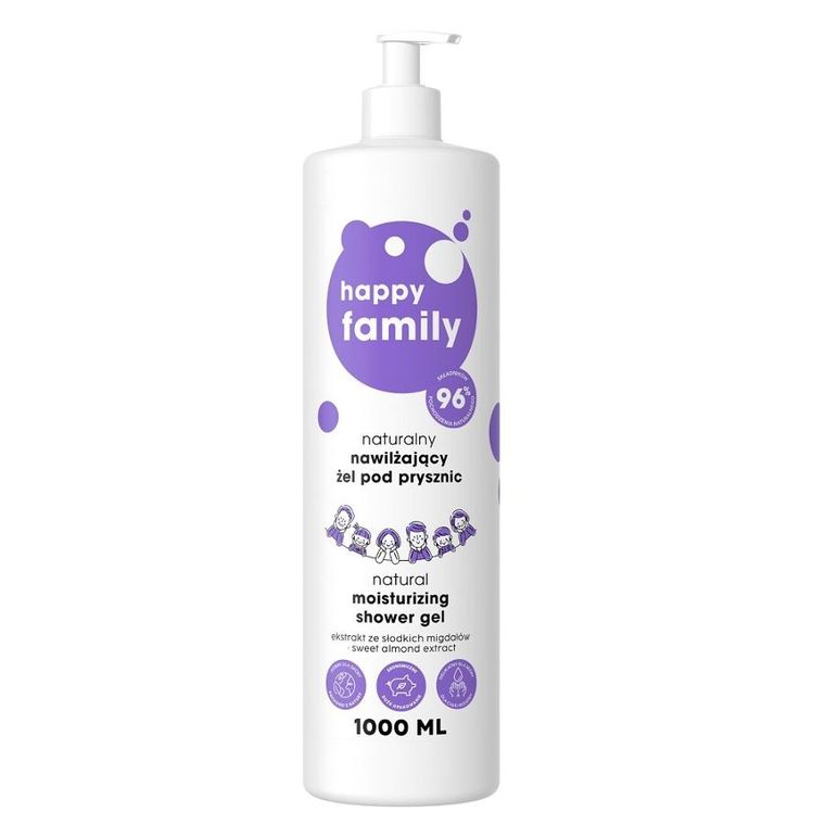 Happy Family, naturalny nawilżający żel pod prysznic, 1000 ml