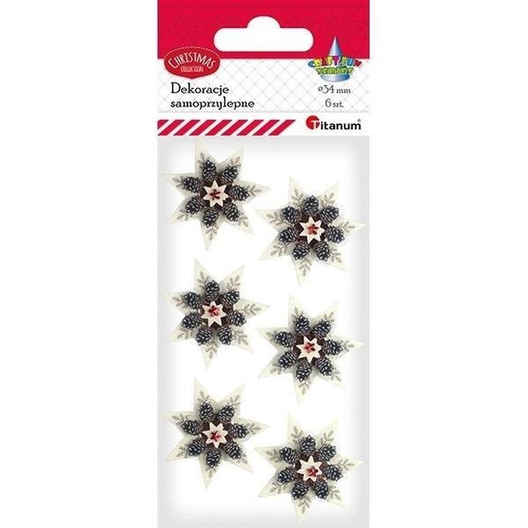 Hasta, Dekoracje Samoprzylepne 3d Świąteczne Gwiazdy 6szt. Titanum Craft-fun Series