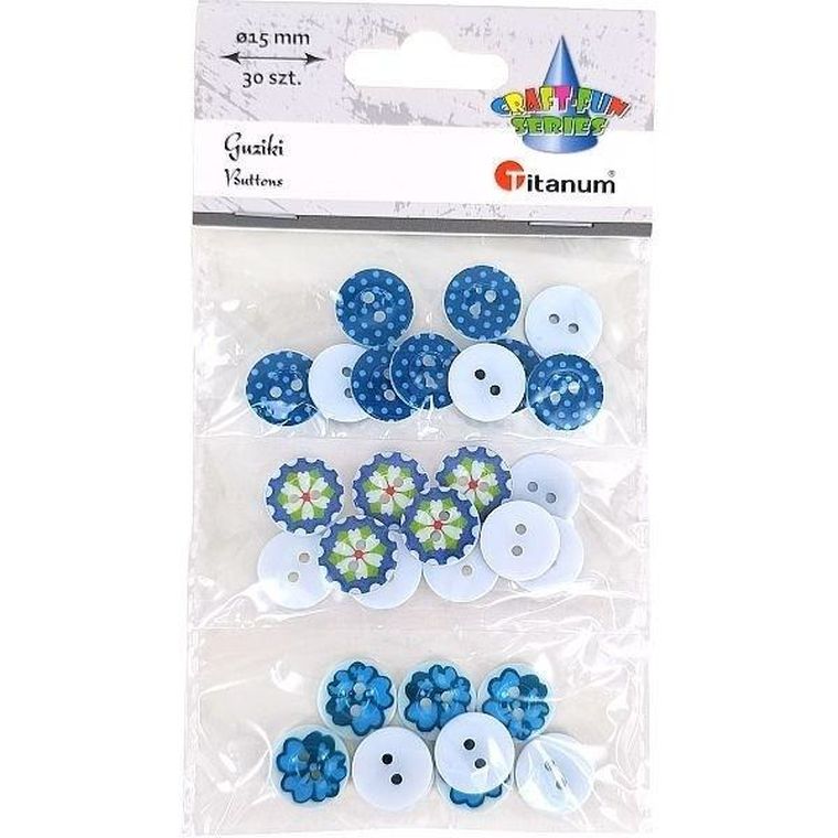 Hasta, guziki plastikowe, okrągłe, 15mm, niebieskie, 30 szt.