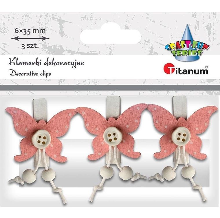 Hasta, klamerki drewniane, motyle, 3 szt.