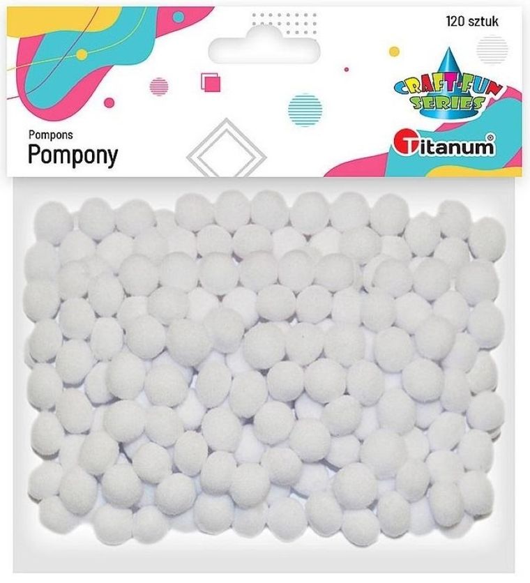 Hasta, pompony poliestrowe, 10mm, 120 szt. białe