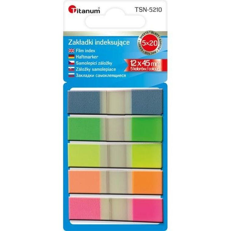Hasta, zakładki indeksujące, polipropylen z podajnikiem, 5 kolorów, 12-45 mm