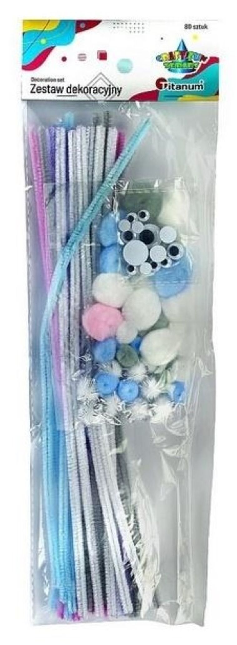 Hasta, zestaw dekoracyjny, druciki pompony, oczka, 80 szt.