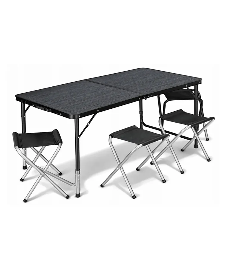 Hedo, zestaw stół turystyczny i 4 krzesła, składany w walizkę, 5w1, czarny