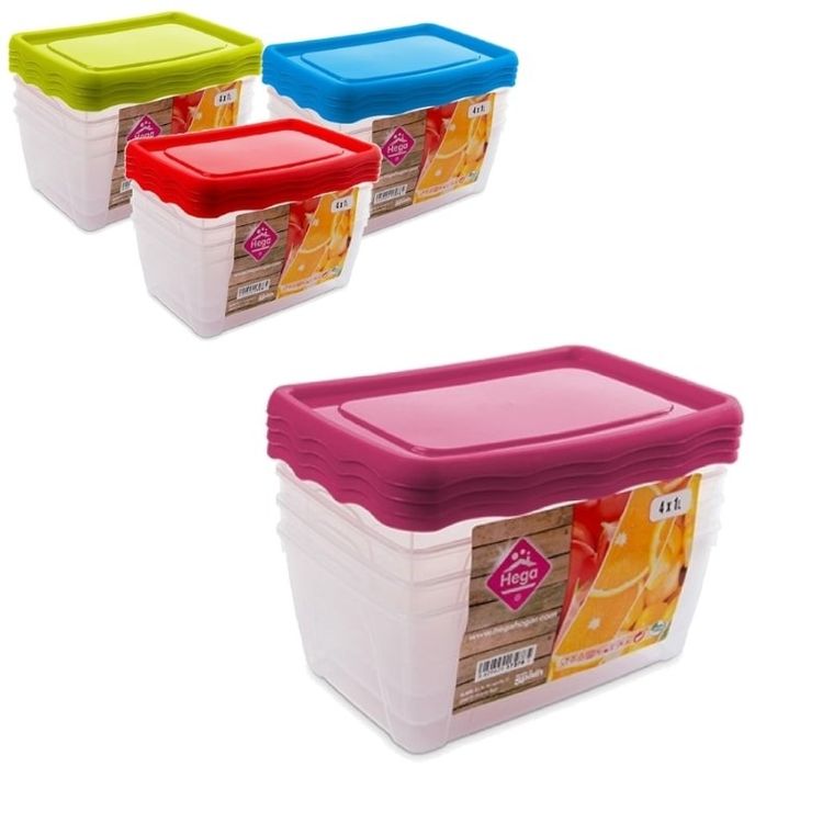 Hega, Practic, komplet 4 pojemników z pokrywą, 1 l