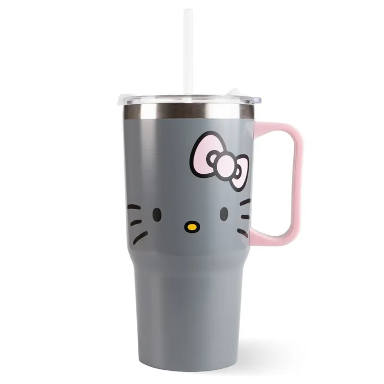 Hello Kitty, kubek do picia ze słomką i uchwytem stal, 600 ml