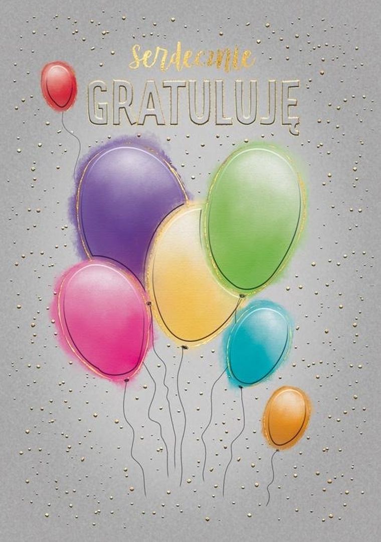 Henry, karnet A5 z kopertą, gratulacje, złocony, pęk balonów