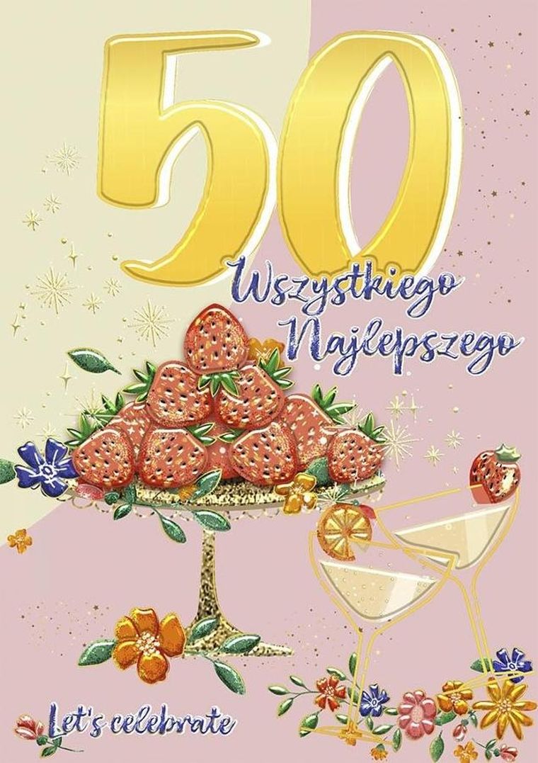 Henry, karnet A5 z kopertą, złocony, urodziny 50, patera z truskawkami