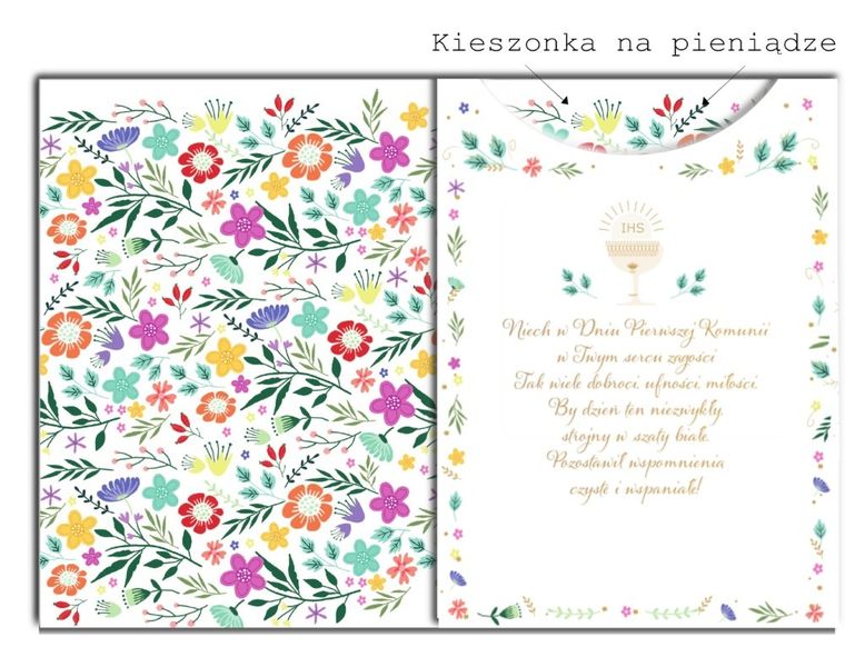 Henry, karnet B6, I Komunia Święta, z kieszonką, kwiaty