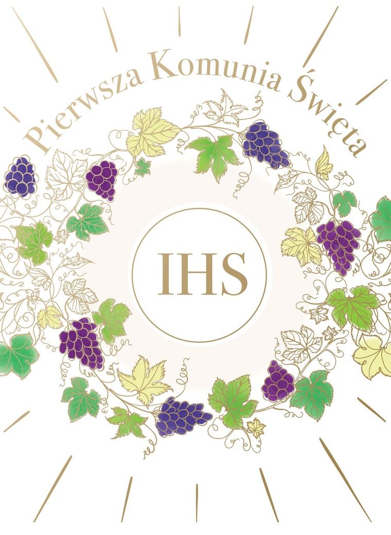 Henry, karnet B6, I Komunia Święta, z kieszonką, winogrona