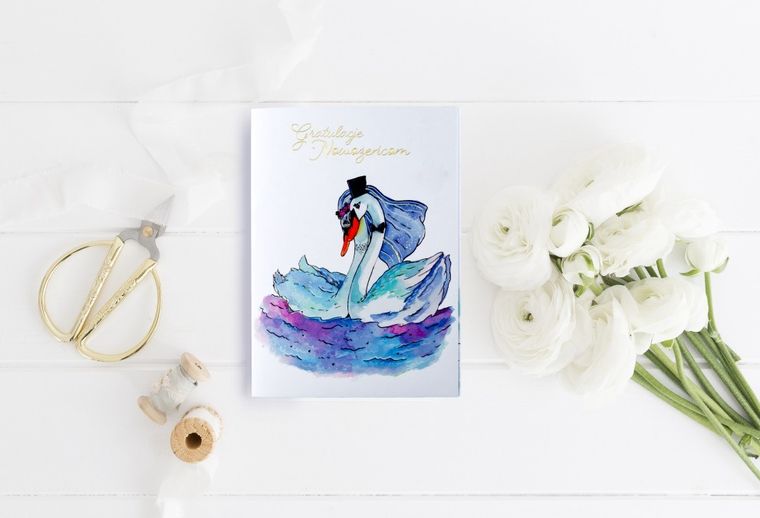 Henry, karnet B6, ślub, z kieszonką, łabędzie