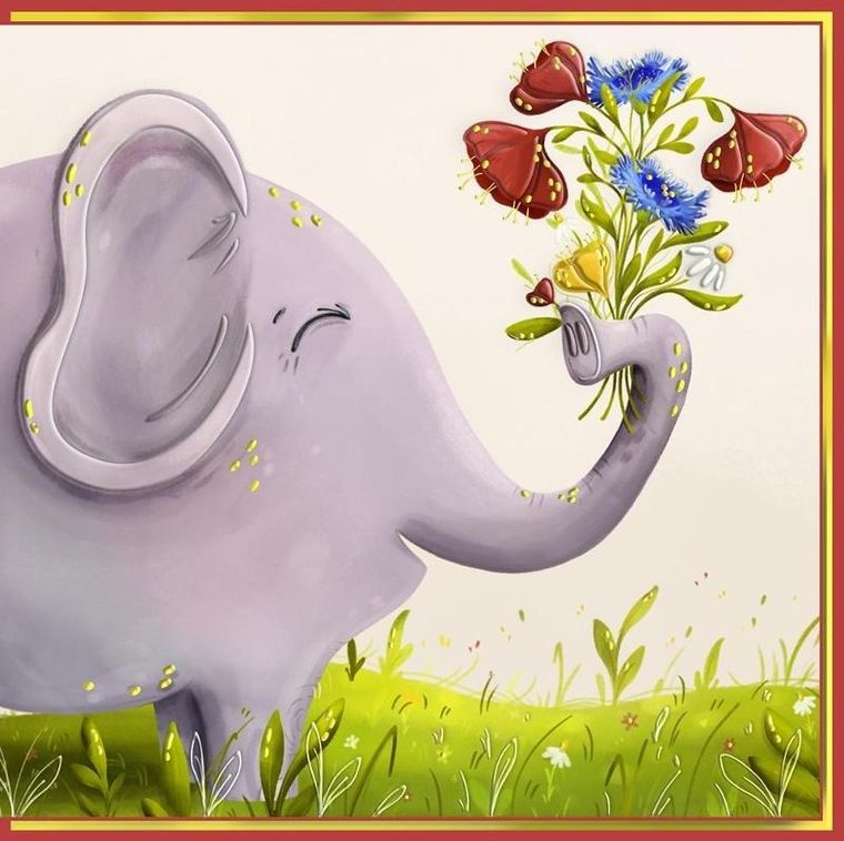 Henry, karnet, słoń z bukietem