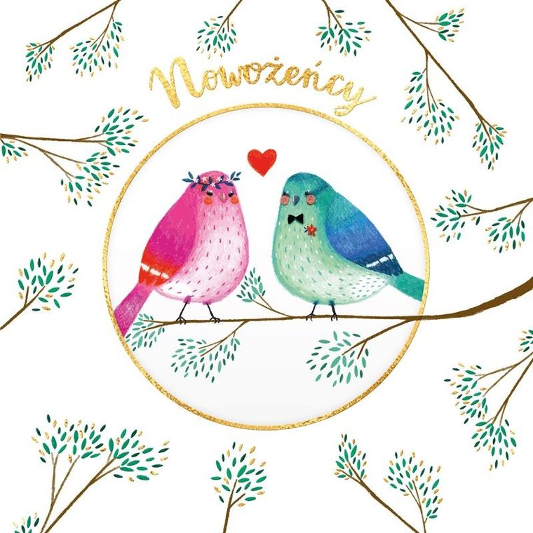 Henry, karnet, ślub, ptaki, róż-turkus