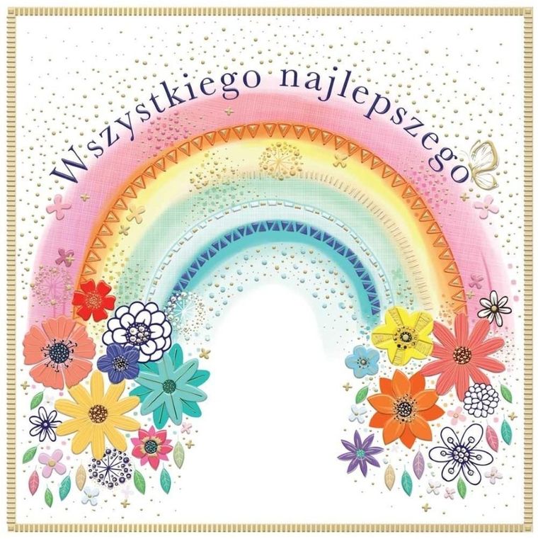 Henry, karnet urodzinowy, tęcza z kwiatami