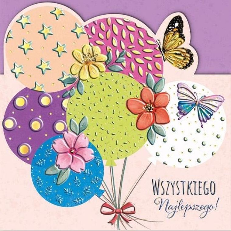 Henry, karnet z kopertą, 15-15 cm, złocony, balony z motylami