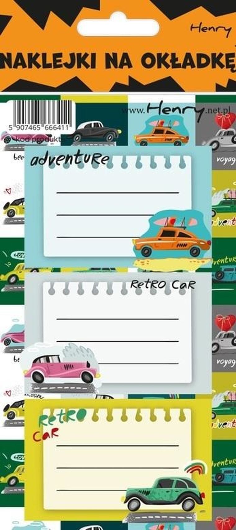 Henry, naklejki na zeszyty, Auta