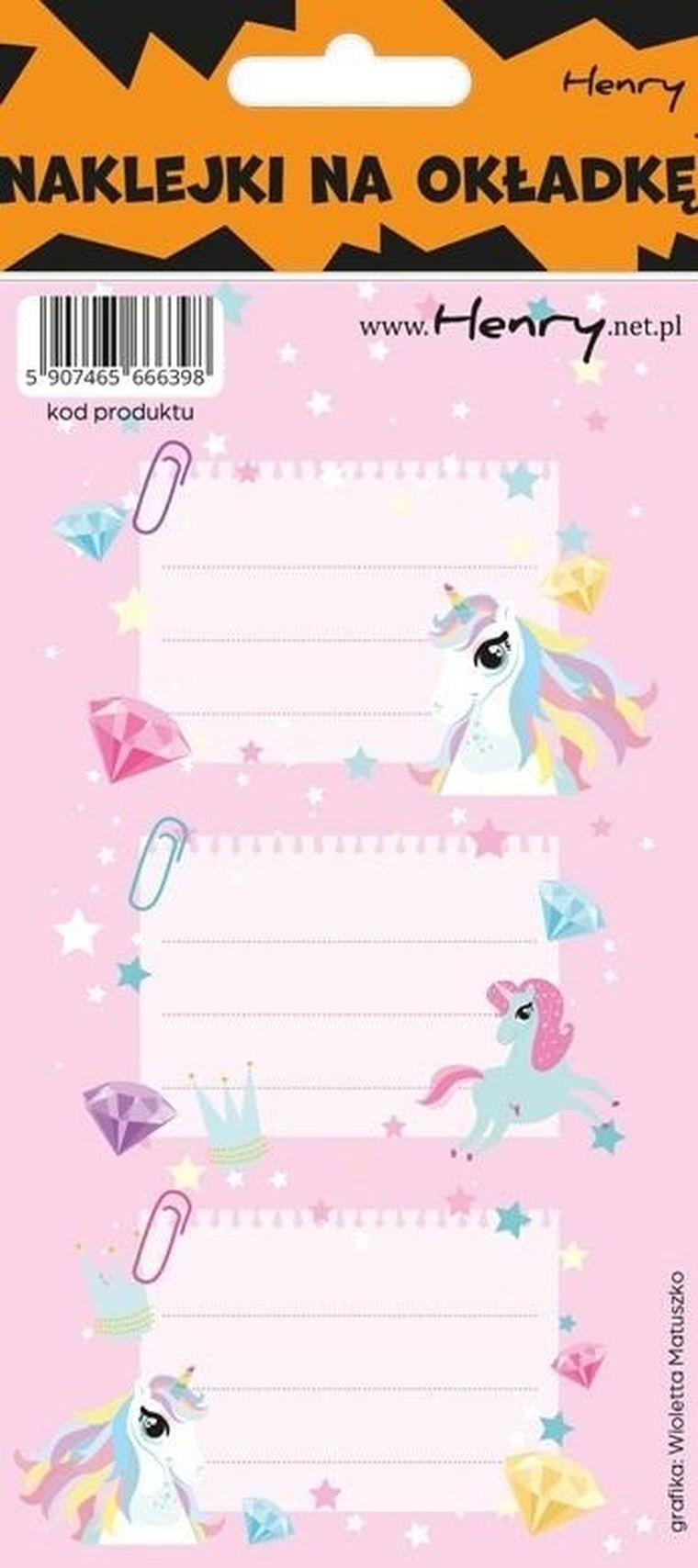 Henry, naklejki na zeszyty, Jednorożec