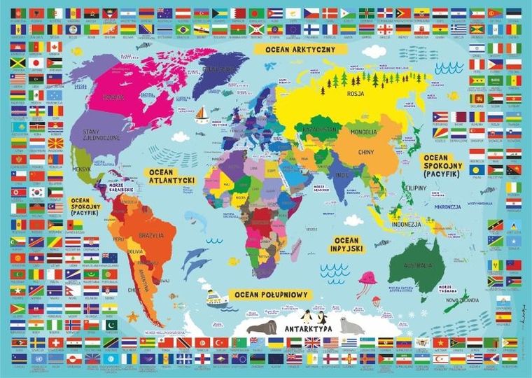 Henry, podkładka na biurko, mata, mapa świata, 48-34 cm