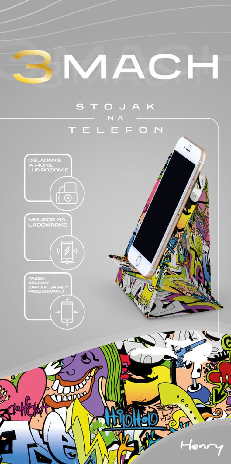 Henry, stojak na telefon, graffiti