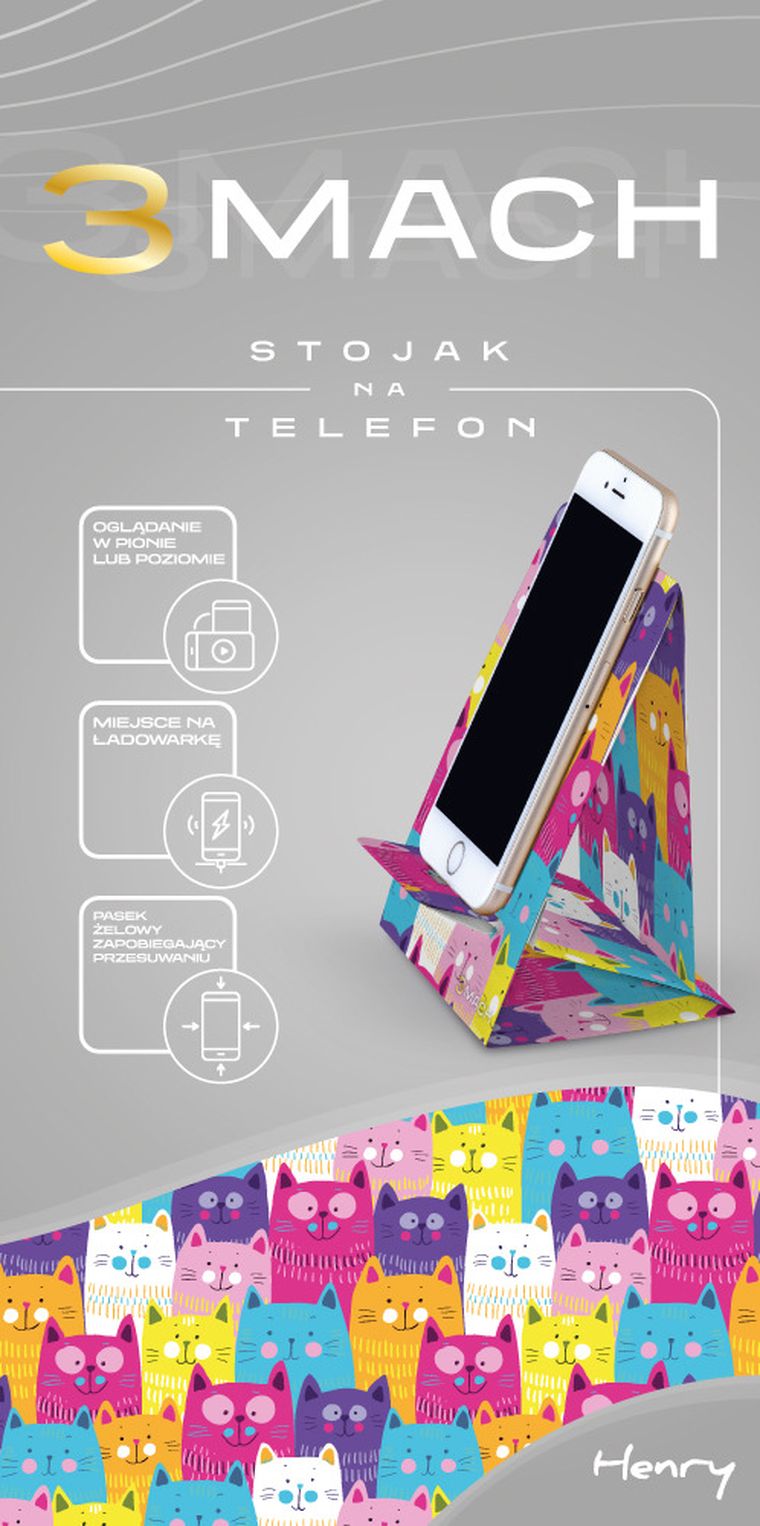Henry, stojak na telefon, koty