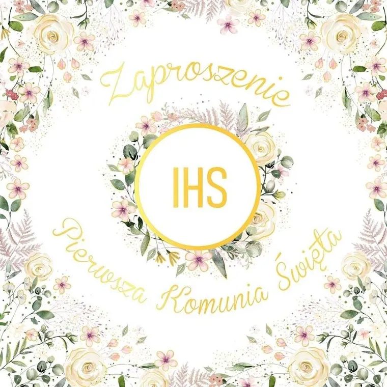 Henry, zaproszenie, Komunia, kielich w kwiatach, 5 szt.