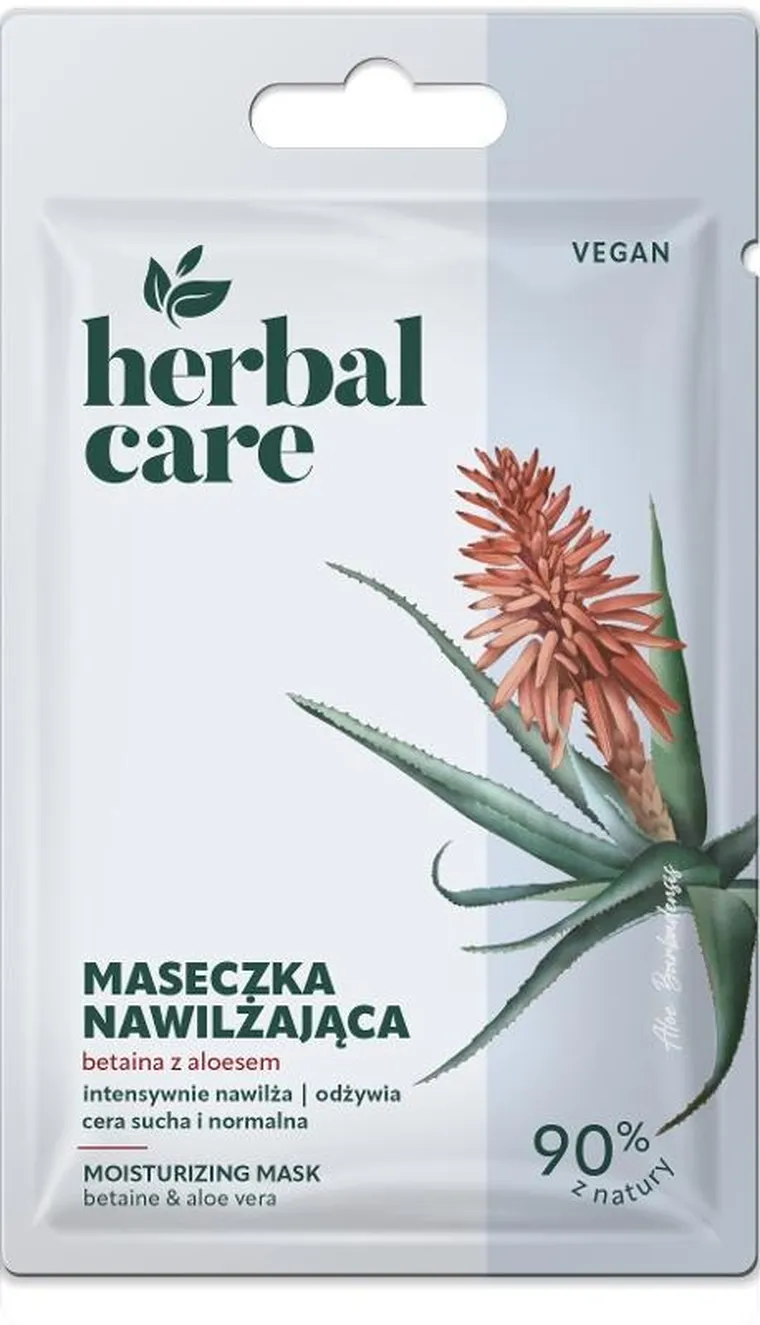 Herbal Care, Vegan, nawilżająca maseczka na twarz, betaina z aloesem, 7g