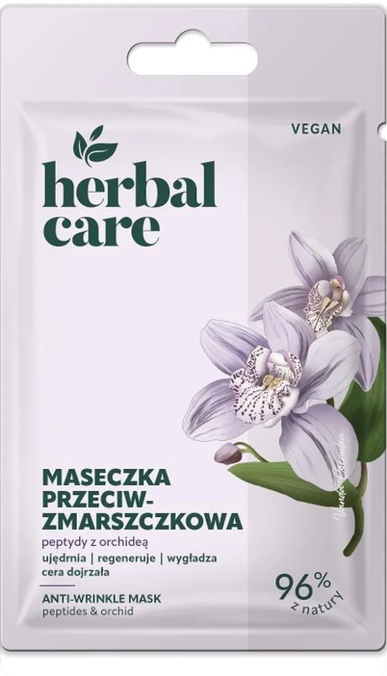 Herbal Care, Vegan, przeciwzmarszczkowa maseczka na twarz, peptydy z orchideą, 7g