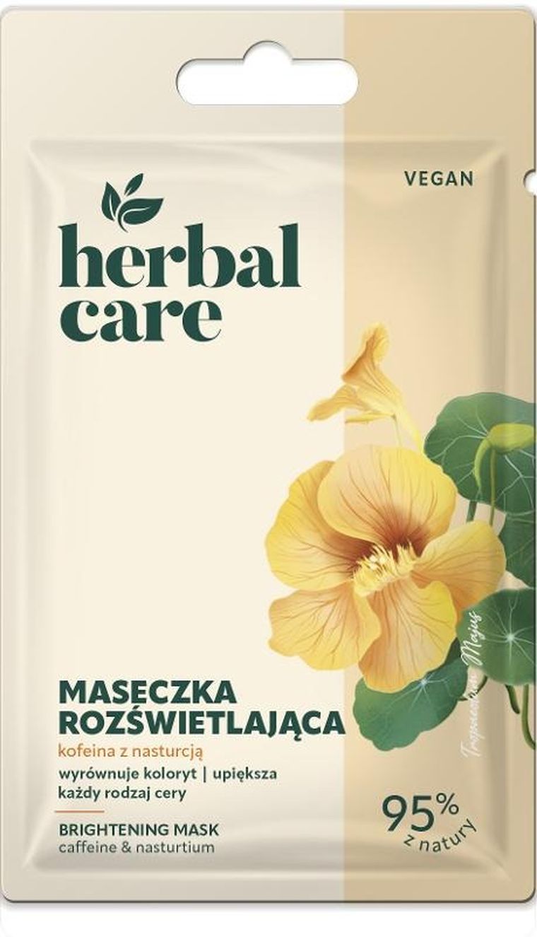 Herbal Care, Vegan, rozświetlająca maseczka na twarz, kofeina z nasturcją, 7g
