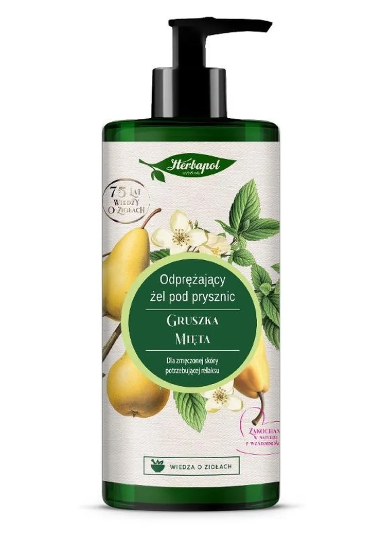 Herbapol, odprężający żel pod pryszni, gruszka & mięta, 740 ml