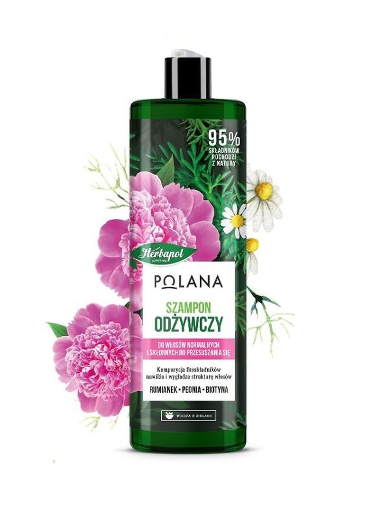 Herbapol,Polana, szampon odżywczy do włosów, rumianek-peonia-biotyna, 400 ml