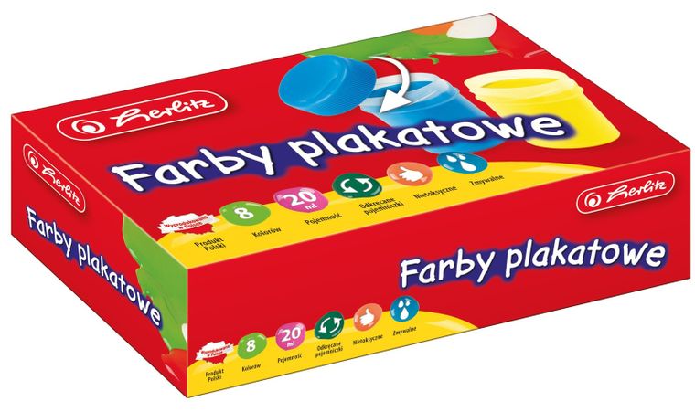 Herlitz, farby plakatowe, szkolne, 8 szt., 20 ml