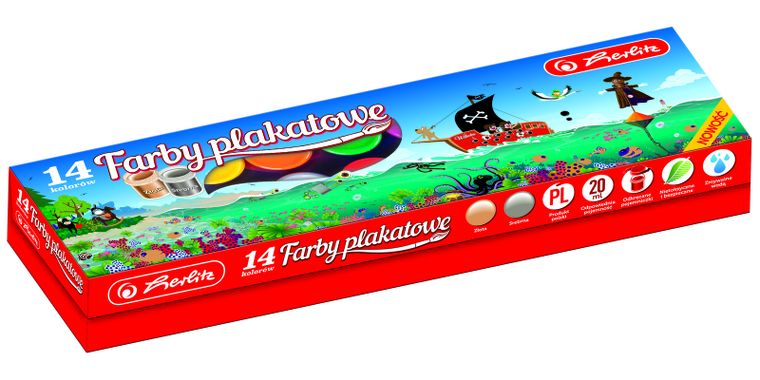 Herlitz, farby plakatowe szkolne premium, 14 kolorów