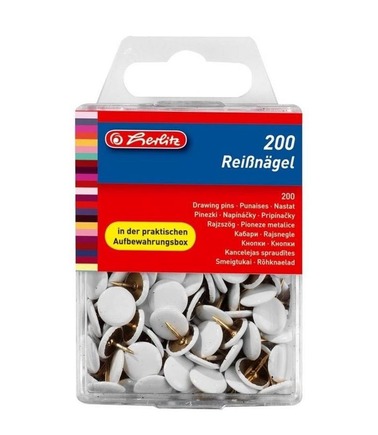 Herlitz, pinezki metalowe białe, 200 szt.