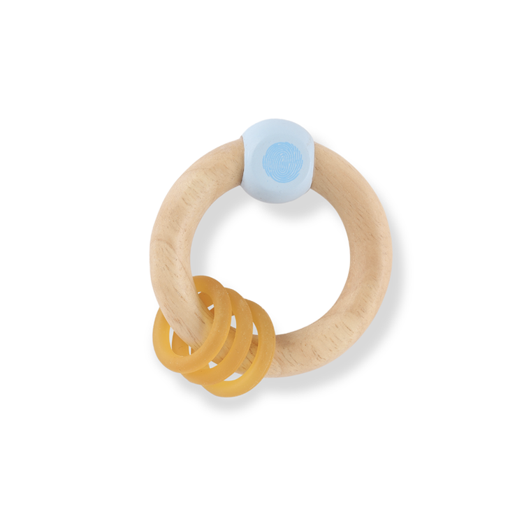 Hevea, grzechotka drewniana, gryzak, błękitny