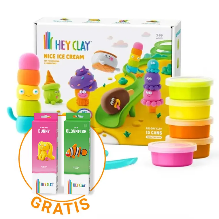 Hey Clay, Lody, masa plastyczna, 15 szt. + królik i błazenek GRATIS, zestaw promocyjny
