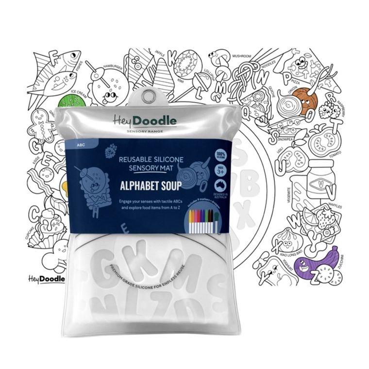 Hey Doodle, mata silikonowa do kolorowania 3D, alfabetyczna zupa