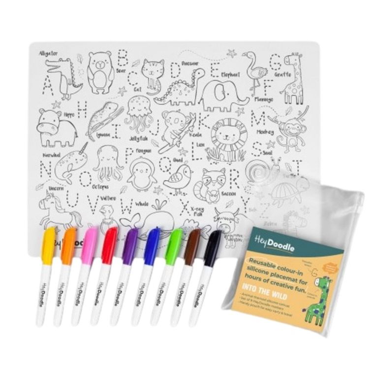 Hey Doodle, mata silikonowa do kolorowania A3, alfabet, zwierzęta