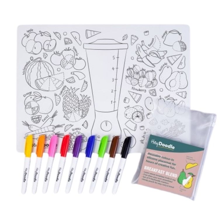 Hey Doodle, mata silikonowa do kolorowania A3, owoce i warzywa