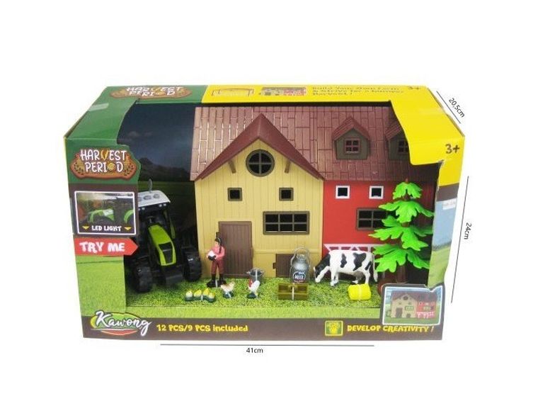 Hipo, farma, budynek gospodarczy z traktorem i figurkami, 12 elementów