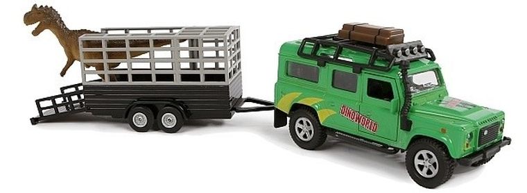 Hipo, Land Rover, pojazd z przyczepą i dinozaurem