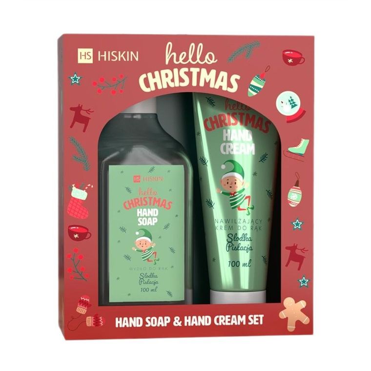 HiSkin, Hello Christmas Słodka Pistacja, zestaw: krem do rąk, 60 ml + mydło do rąk, słodka pistacja, 200 ml