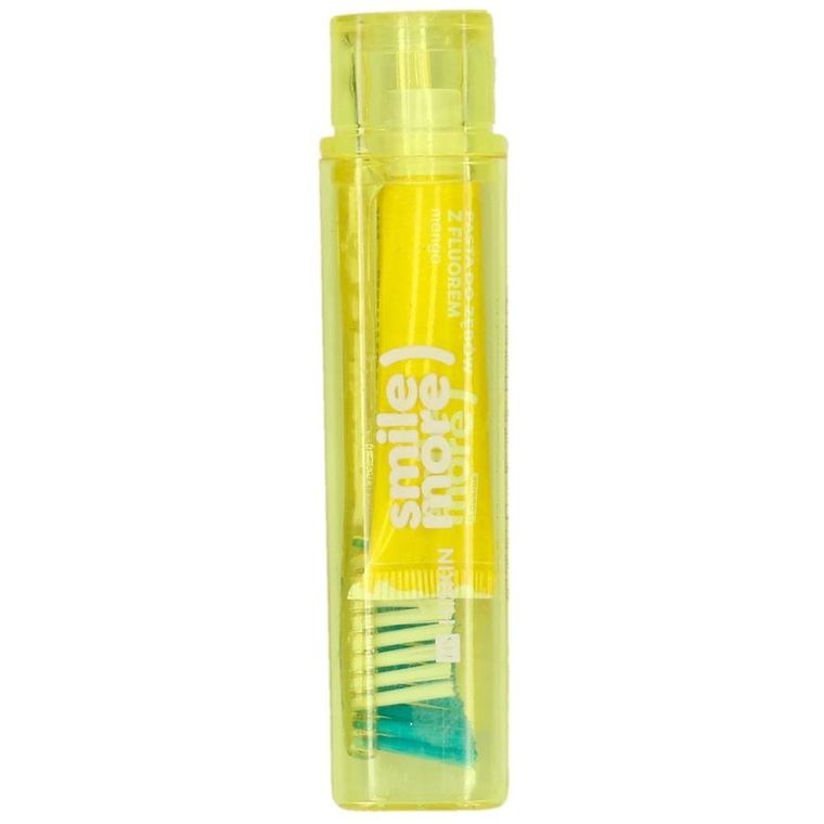 HiSkin, Smile More, zestaw: pasta do zębów o smaku mango, 4 ml + szczoteczka do zębów