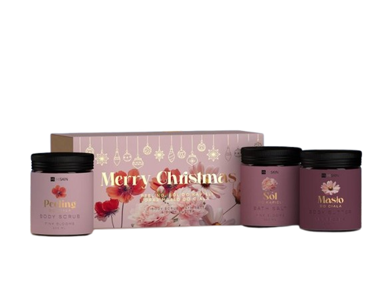 HiSkin, zestaw prezentowy: peeling do ciała + sól do kąpieli + masło do ciała, pink flowers