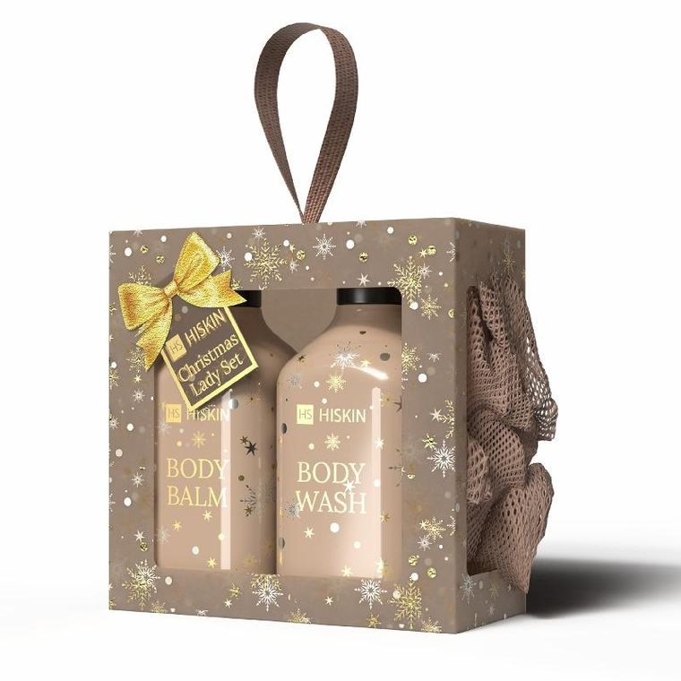 HiSkin, zestaw świąteczny woman: żel + balsam do ciała, 200 ml + myjka