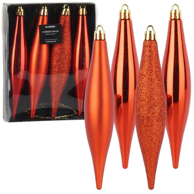 Home Styling Collection, bombki choinkowe, nietłukące, sople, czerwone, 15 cm, 4 szt.