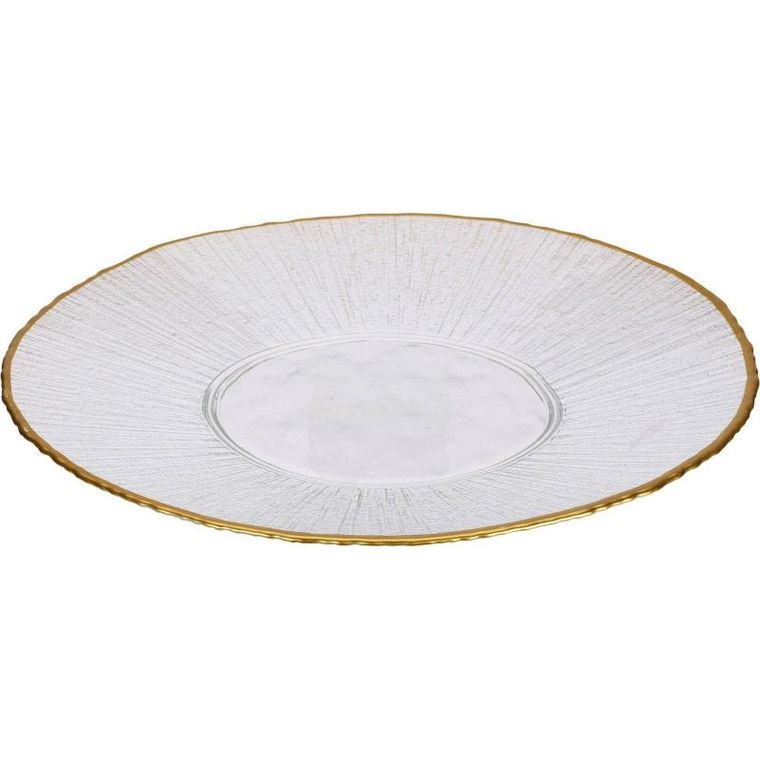 Home Styling Collection, Datura, szklany talerz płaski ze złotą obwódką, 28 cm
